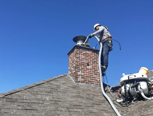 Dedicated Uxbridge Chimney Sweep team member cleaning a chimney in Uxbridge, MA