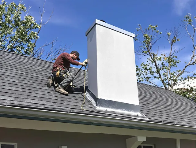 Uxbridge Chimney Sweep team member finishing chimney construction in Uxbridge, MA
