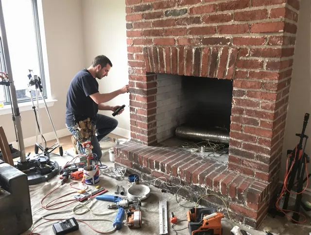 Uxbridge Chimney Sweep specialist finalizing chimney liner service in Uxbridge, MA