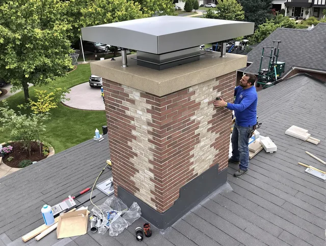 Uxbridge Chimney Sweep team working on a custom chimney remodel in Uxbridge, MA