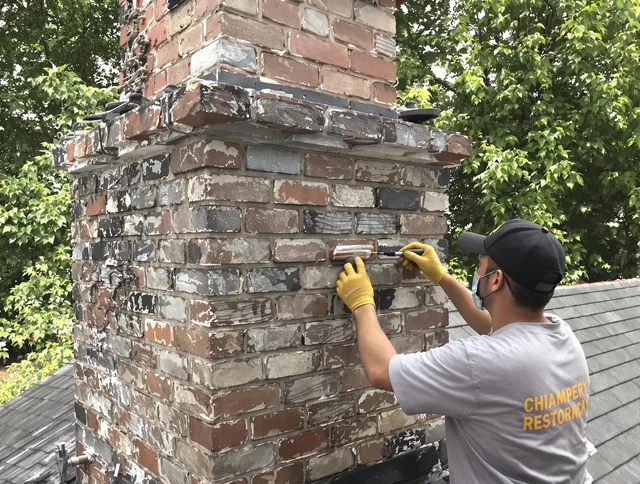 In-progress chimney restoration by Uxbridge Chimney Sweep in Uxbridge, MA